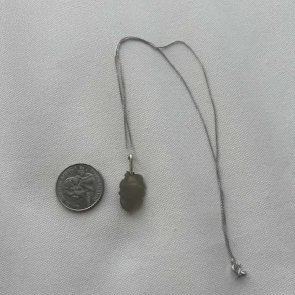 925 Sterling Silver Etched Leaf Blue Stone Pendant NECKLACE - Picture 7 of 8